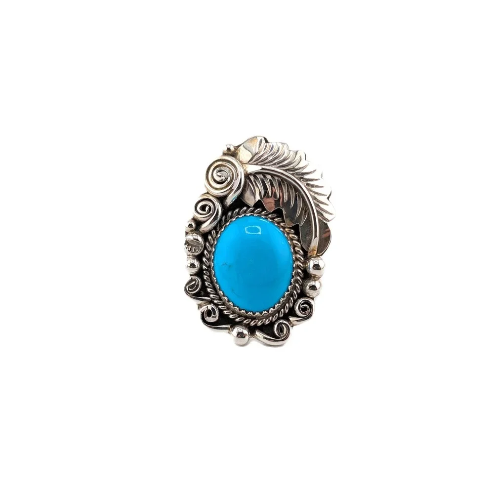 Navajo Kingman Turquoise Ring Sz 8.75US by Julia Etsitty, 925 Sterling Silver**‎